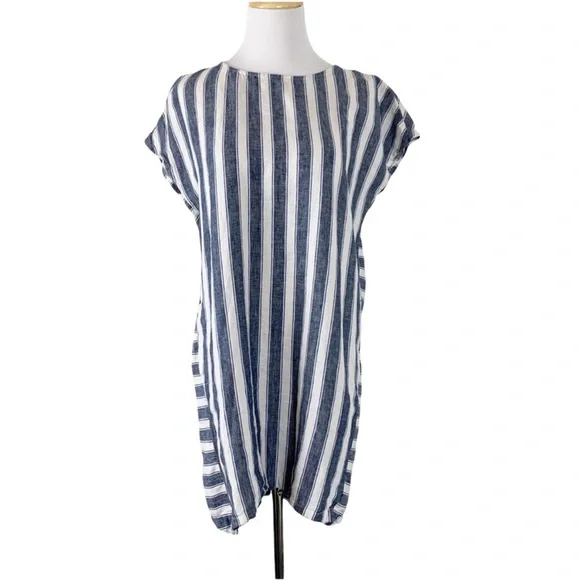 madewell striped linen dress Women's The Rylee Midi Dress in Cool Navy - Size 12